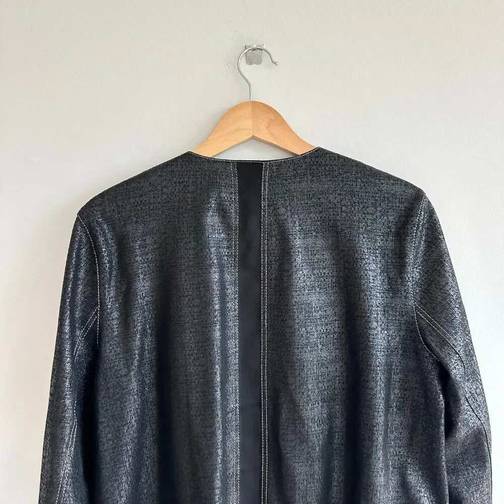 Lafayette 148 Anasophia Leather Metallic Jacket in Black Metal L
